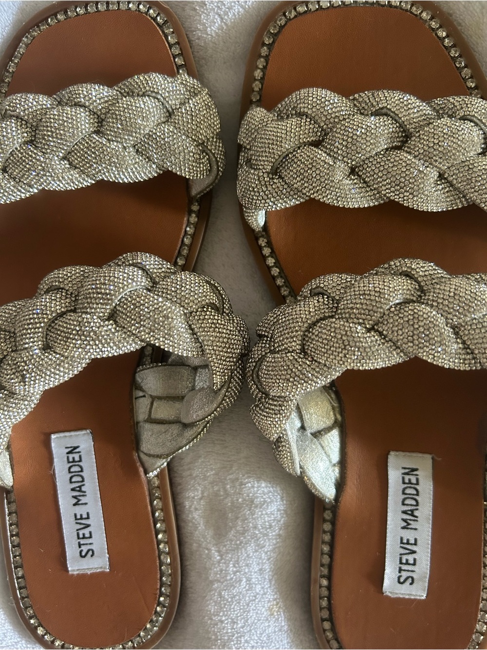 Steve Madden Gold Braided Crystal Slide Sandals